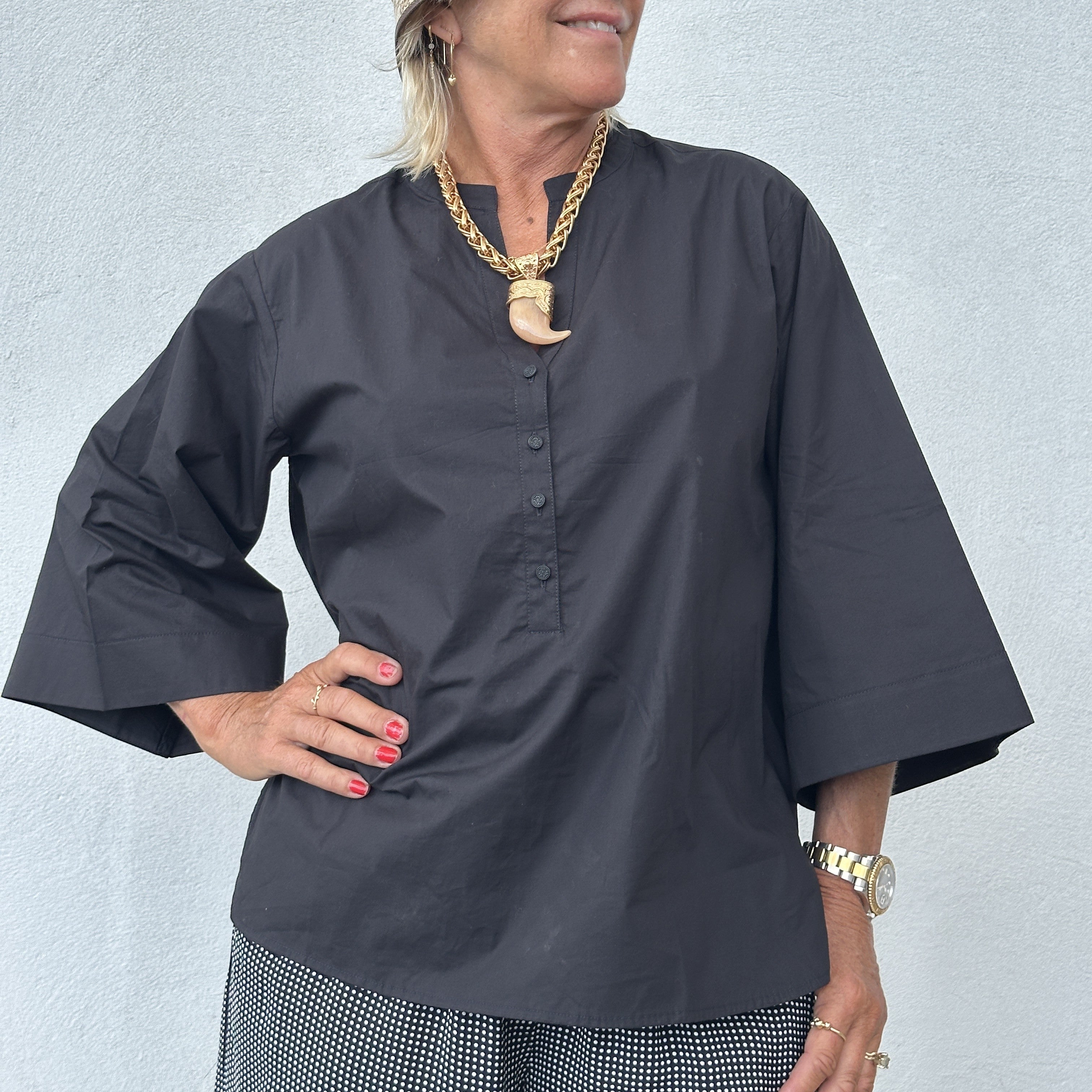 GASPAR - MUMBAI POPLIN SKJORTE SORT