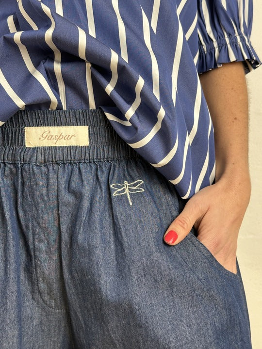 GASPAR - HONOLULU DENIM SHORTS DARK BLUE