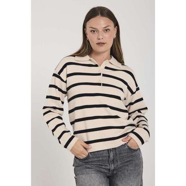FREEQUENT - CLAURA POLO BLUSE MOONBEAM/BLACK