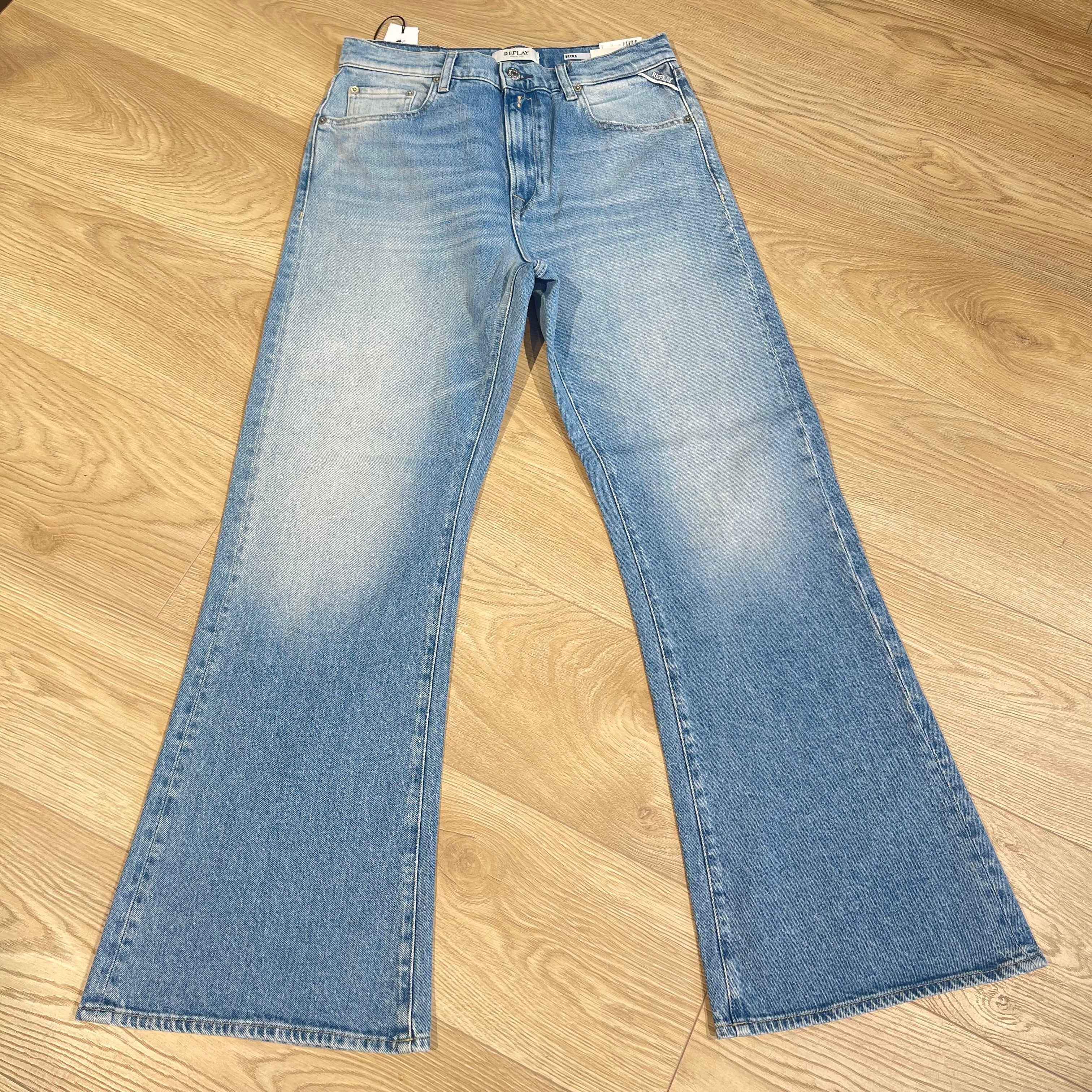 REPLAY - BECKA MID WAIST FLARED LIGHT DENIM