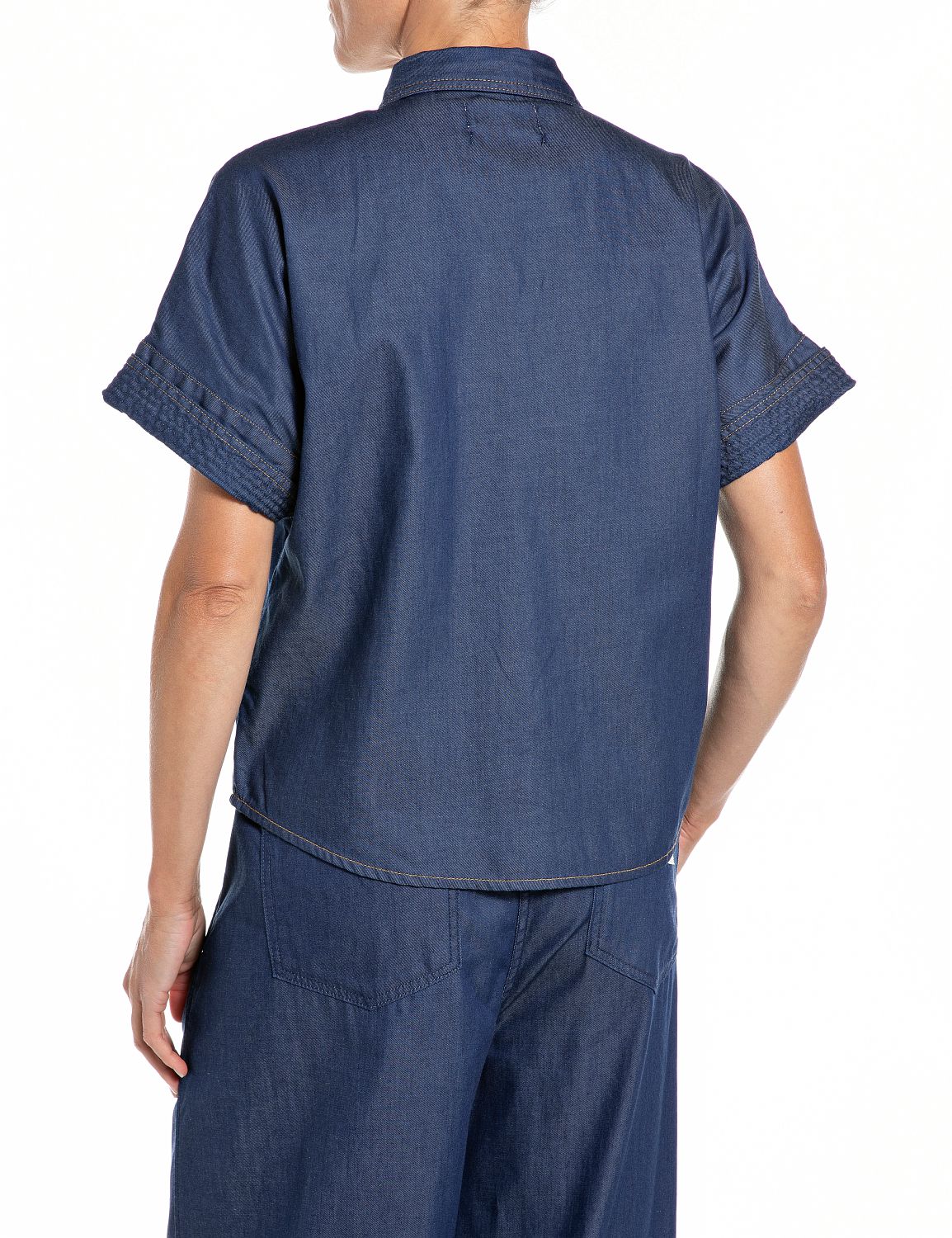 REPLAY - SS DENIM SKJORTE DARK BLUE