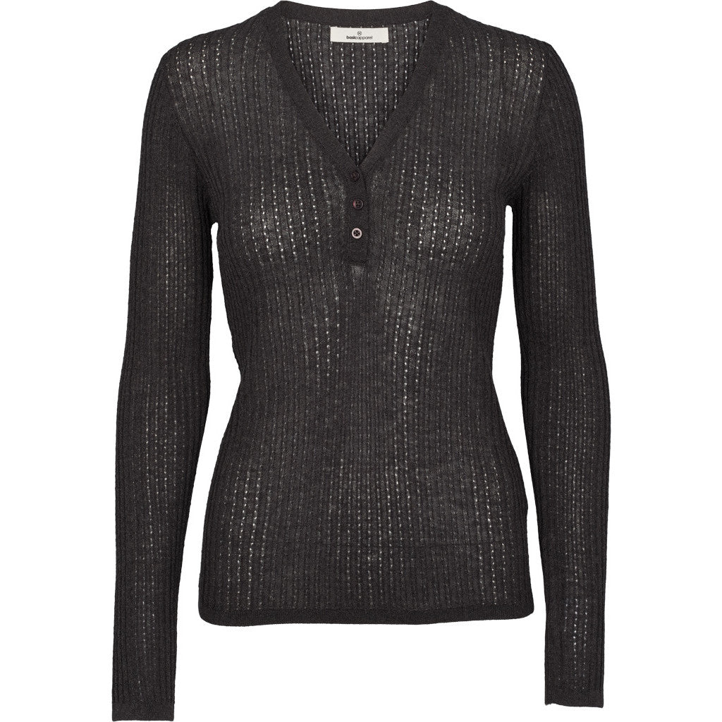 BASIC APPAREL - ADI LS V-NECK DARK GREY