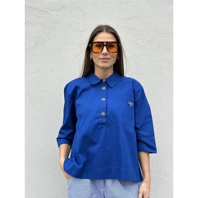 GASPAR - OSLO POPLIN BLUSE ROYAL BLUE
