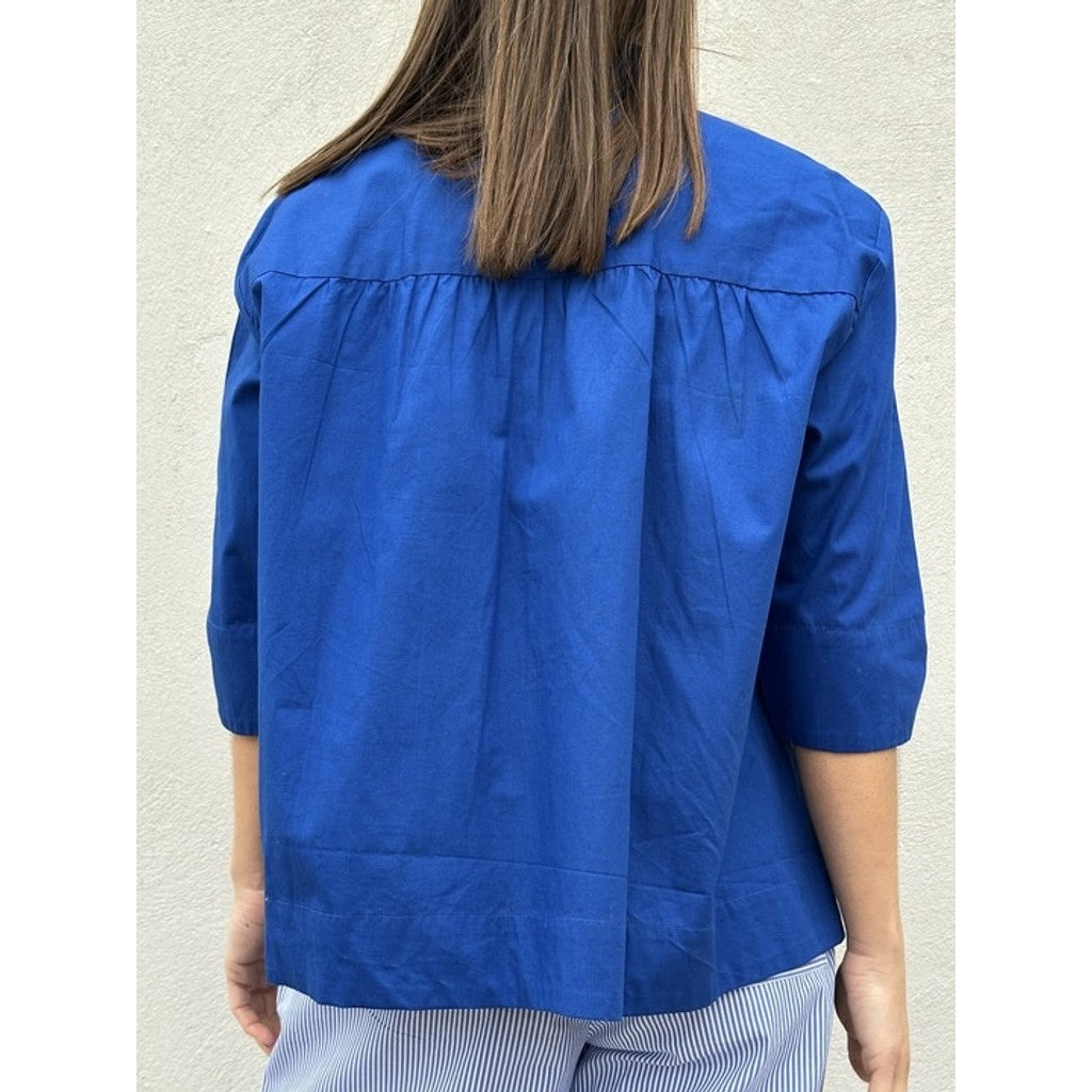 GASPAR - OSLO POPLIN BLUSE ROYAL BLUE