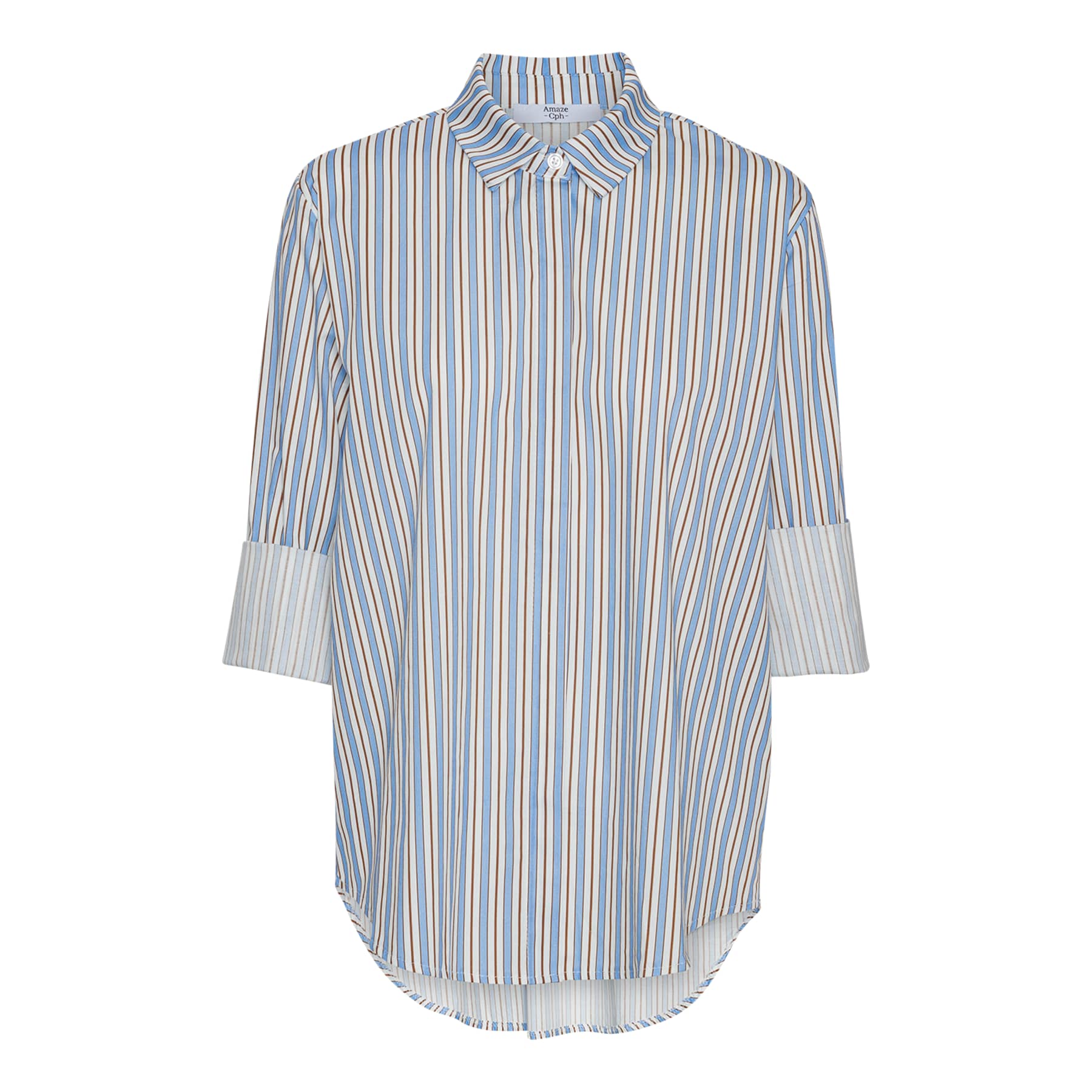 AMAZE CPH - VANESSA SKJORTE BLUE/BROWN STRIPE