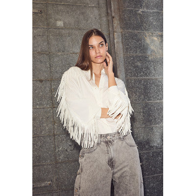 HAUTE LÁMITÉ - FRINGE SKJORTE OFF-WHITE
