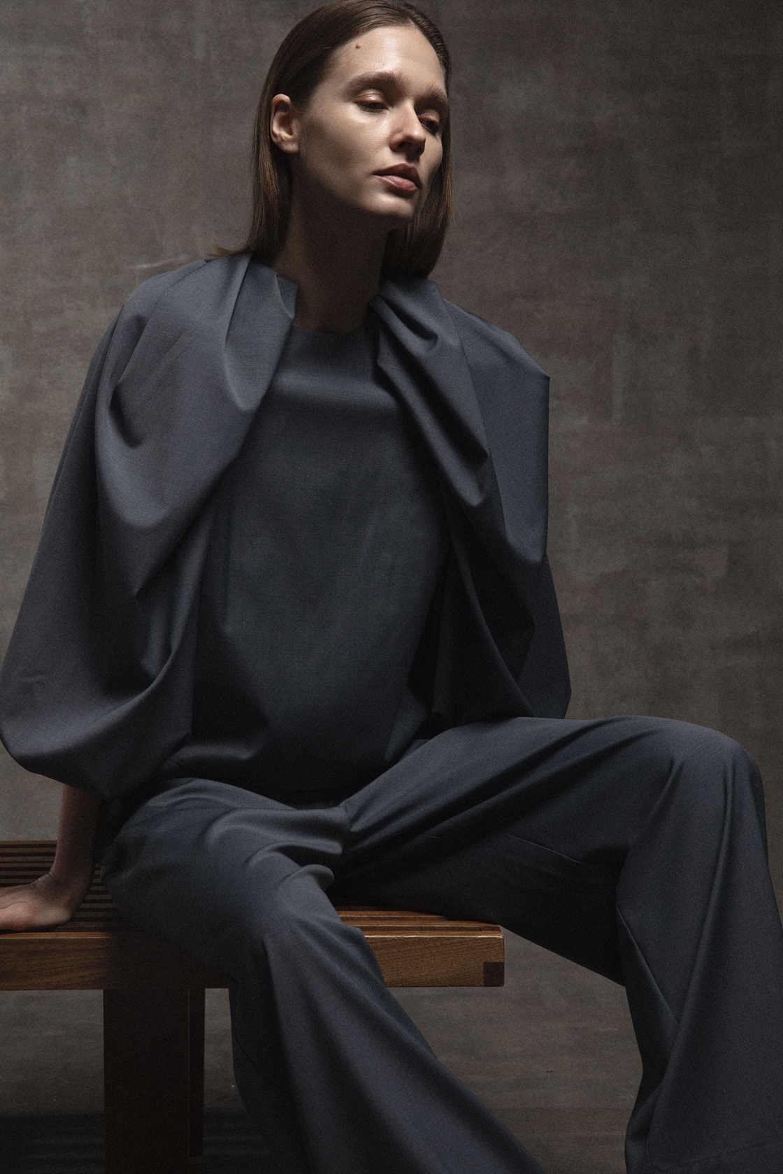 ATELIER TAKTIL - SINCLAIR BALLON BLUSE STEEL GREEN