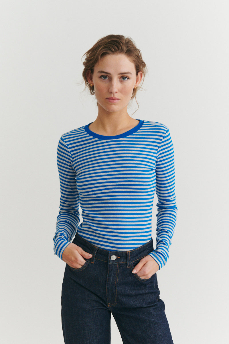 BASIC APPAREL - LUDMILLA LS TEE - DIRECTORY BLUE/ GREY MELANGE