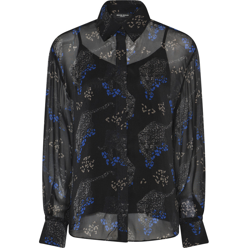 BRUUNS BAZAAR - AGATA BLUSE BLACK BLUE LEOPARD