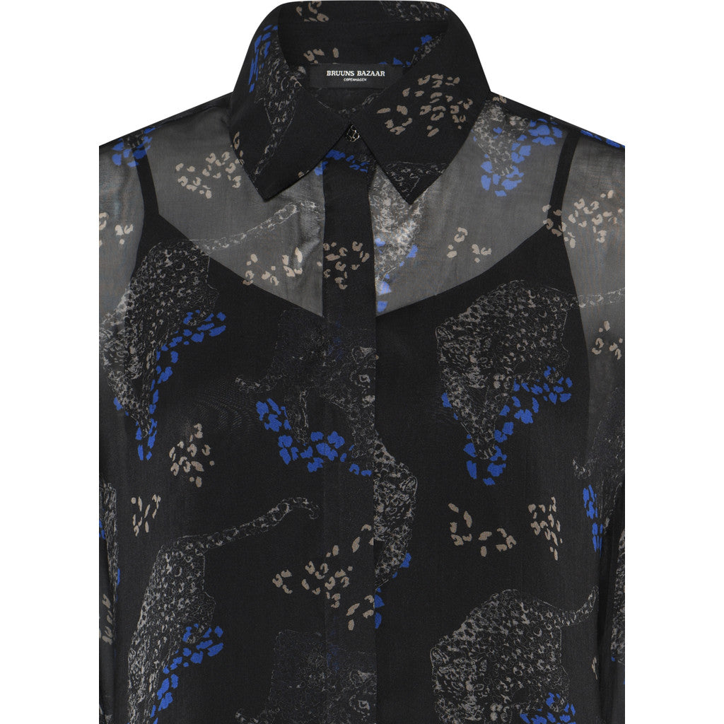 BRUUNS BAZAAR - AGATA BLUSE BLACK BLUE LEOPARD