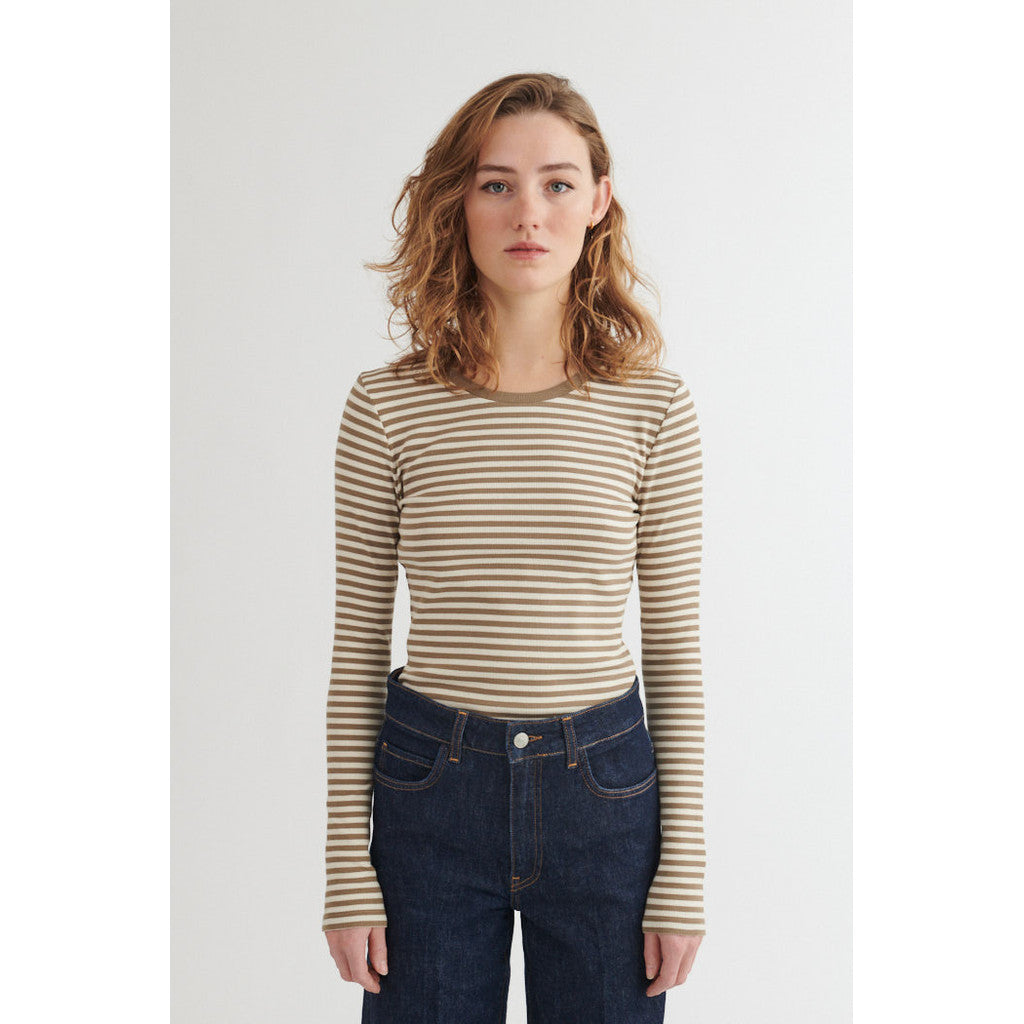 BASIC APPAREL - LUDMILLA L/S T-SHIRT COVERT/BIRCH
