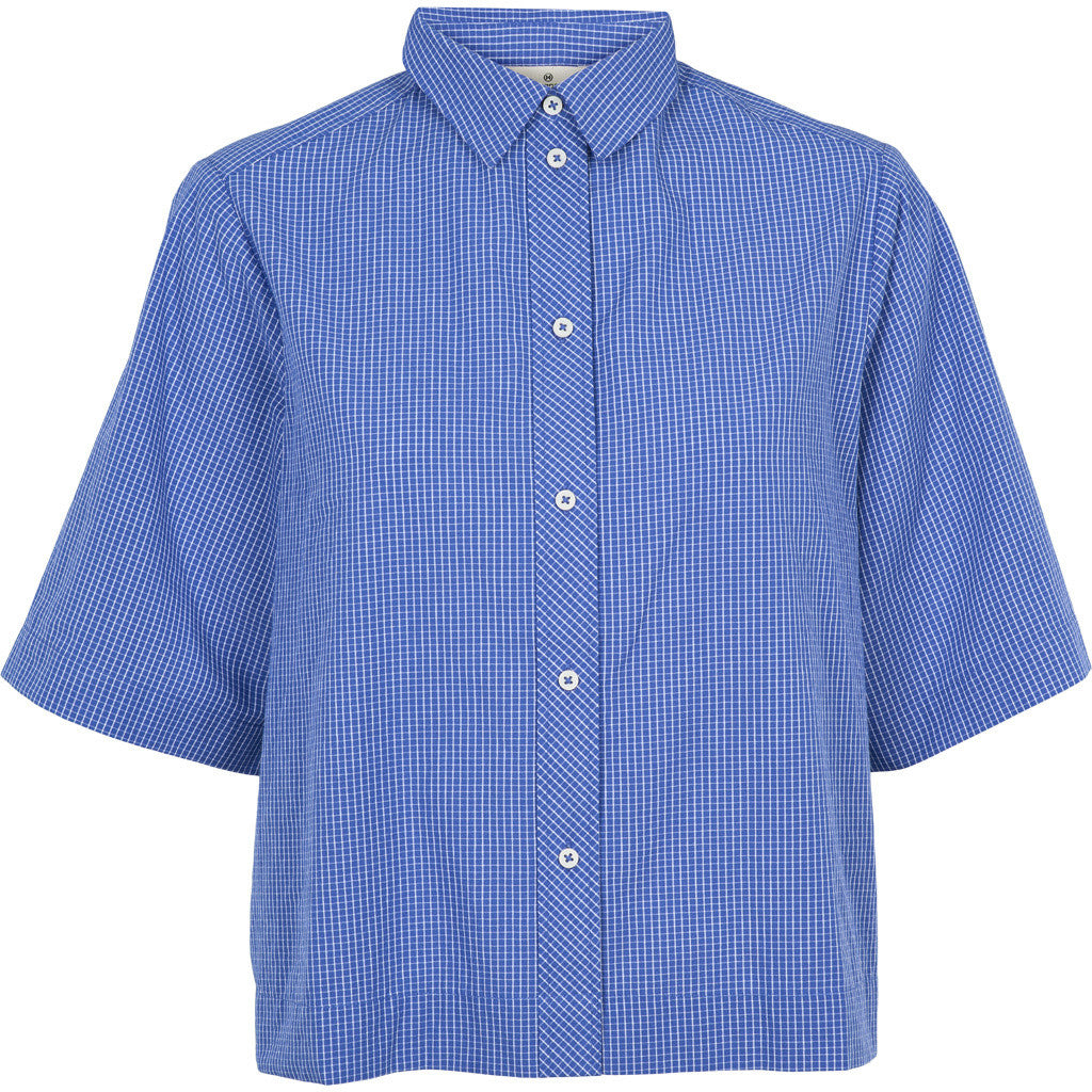 BASIC APPAREL - CHANE SS SKJORTE SOLIDATE BLUE