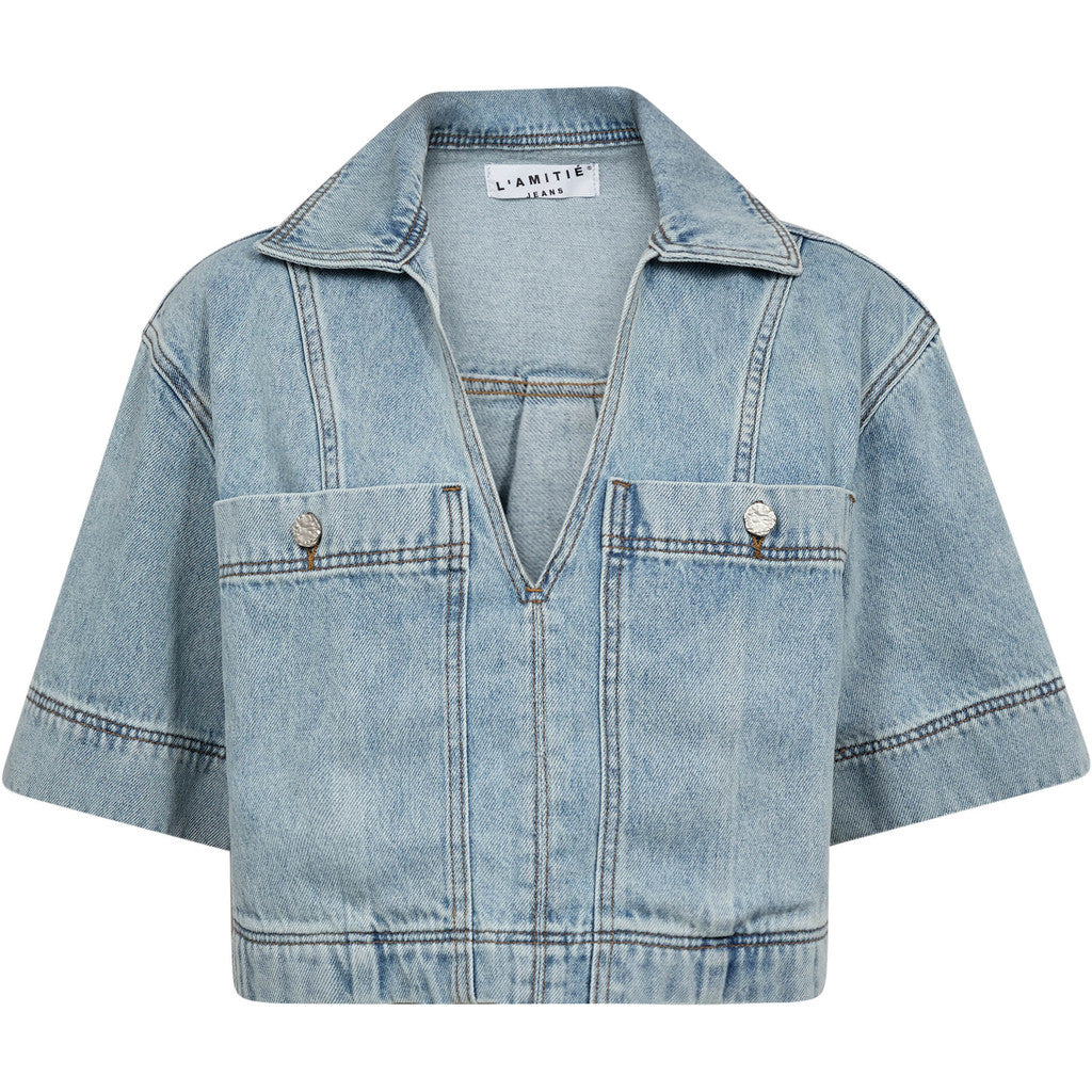 HAUTE L'AMITIE - DREW TOP BLEACHED DENIM