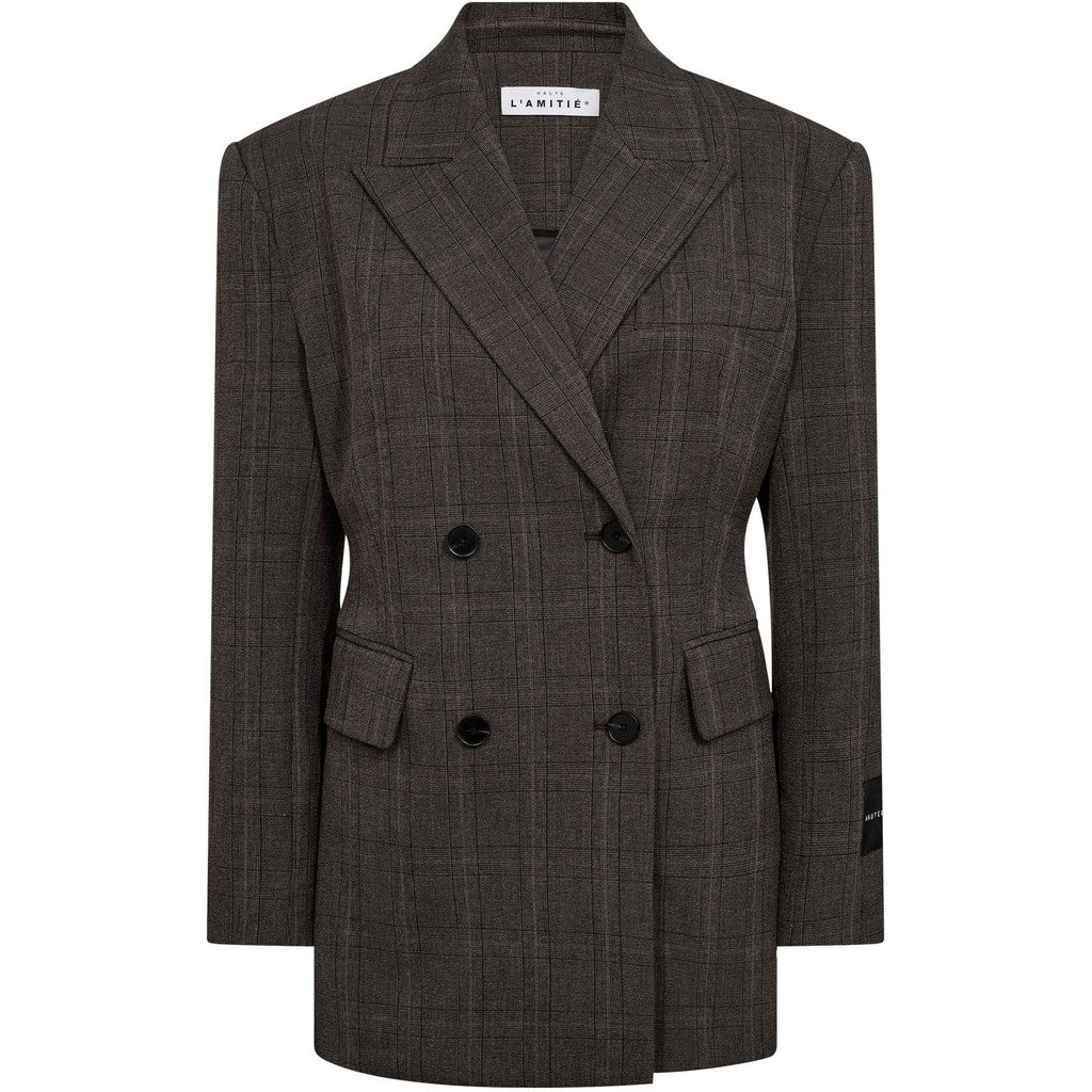 HAUTE L'AMITIE - WAIST FIT CHECK BLAZER MOCCA