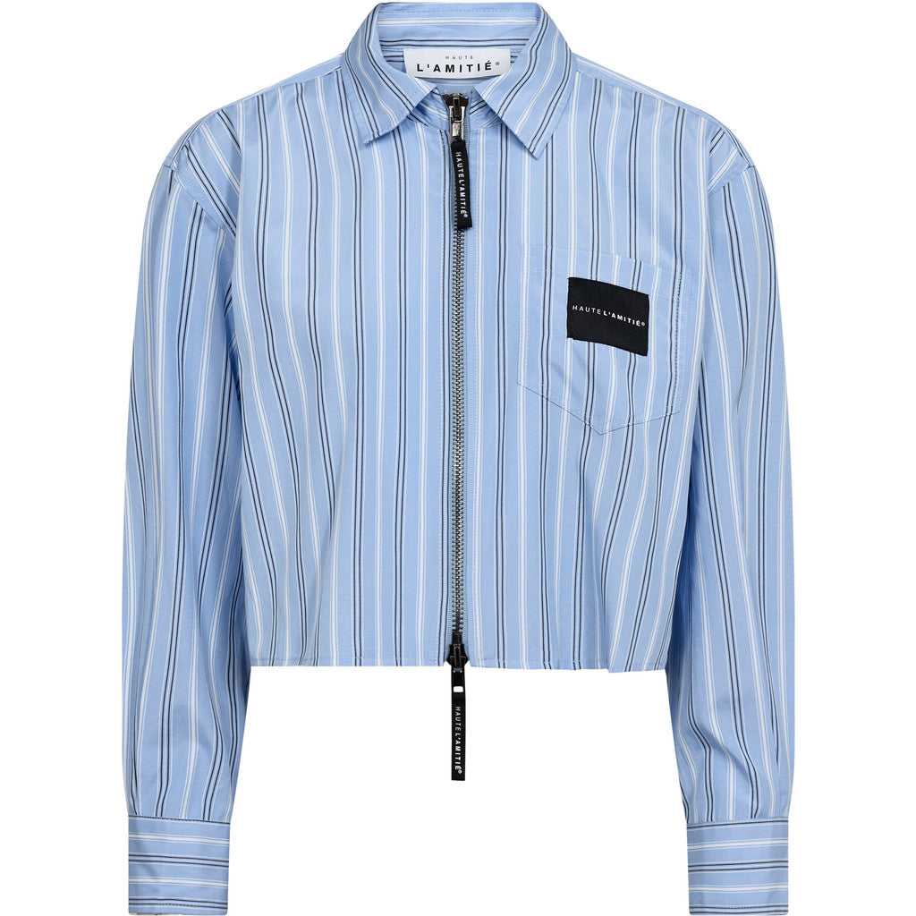 HAUTE L'AMITIE - CROP STRIPE ZIP SKJORTE BLUE