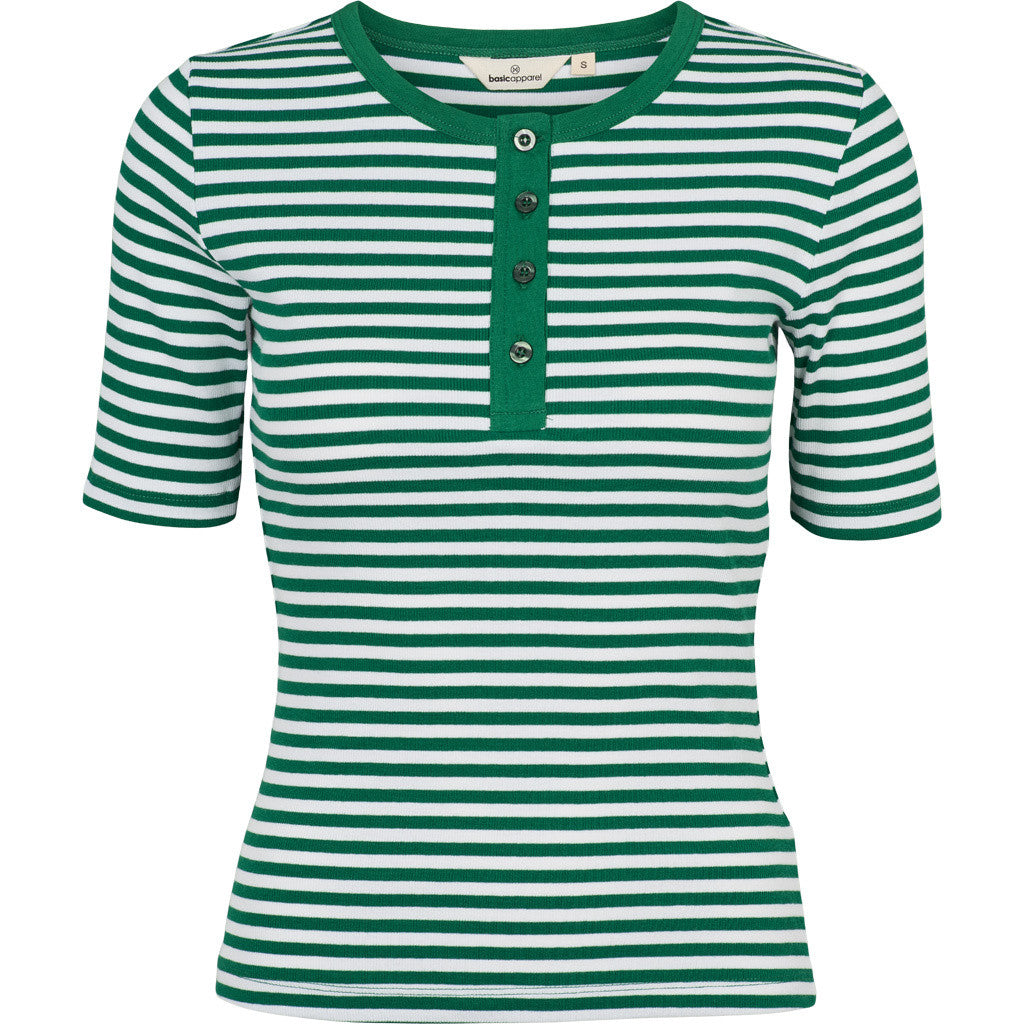 BASIC APPAREL - LUDMILLA SS STRIPE GRANDDAD GREEN