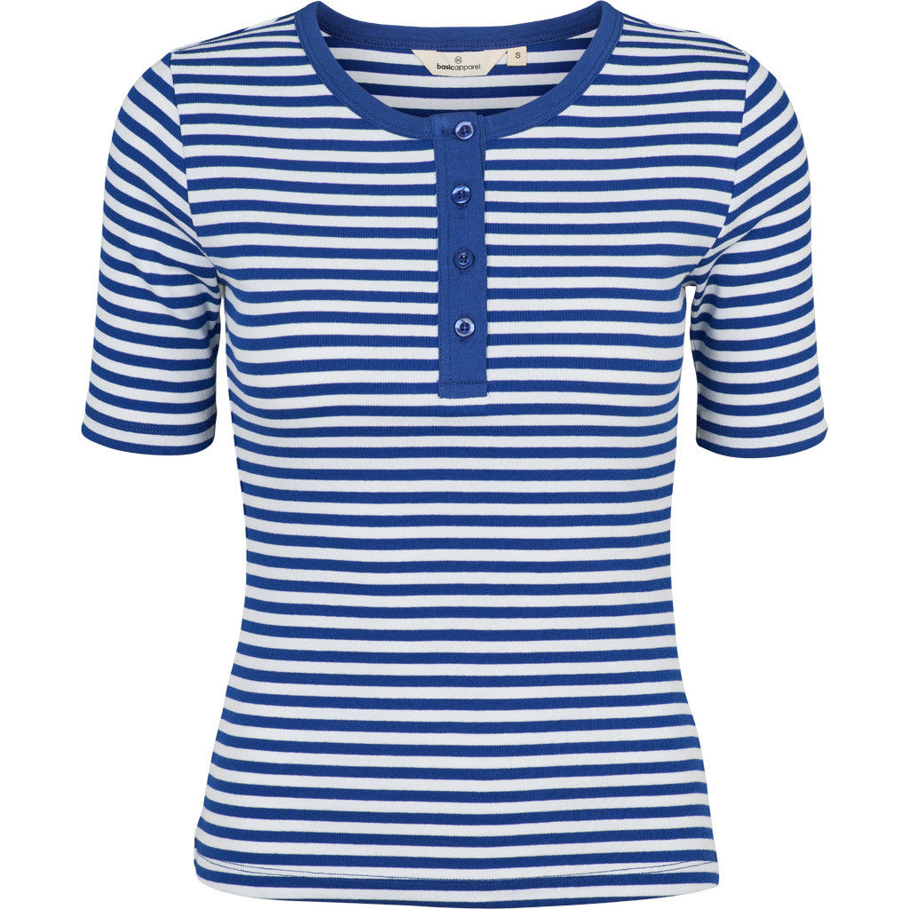 BASIC APPAREL - LUDMILLA SS STRIPE GRANDDAD BLUE