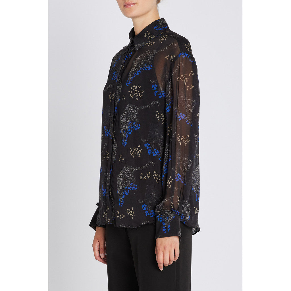 BRUUNS BAZAAR - AGATA BLUSE BLACK BLUE LEOPARD