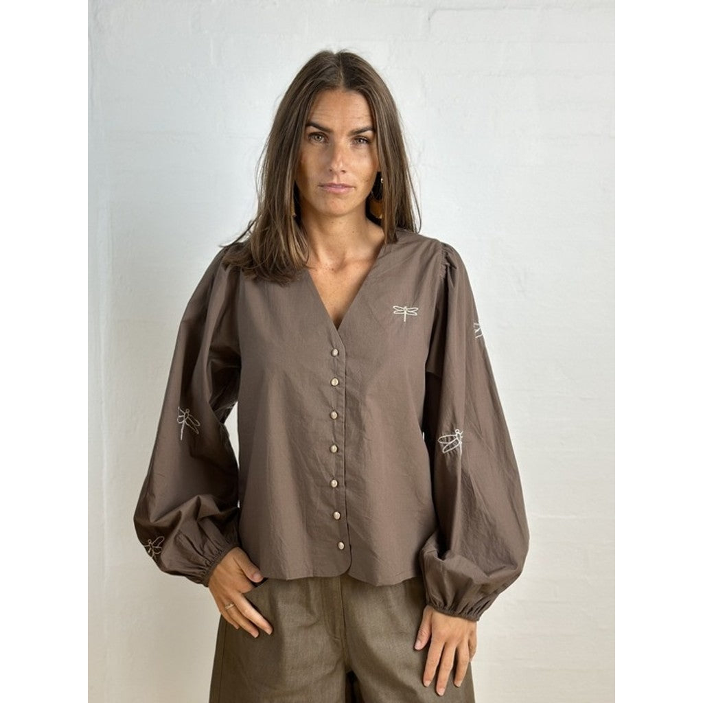 GASPAR - VALENCIA POPLIN SKJORTE BRUN